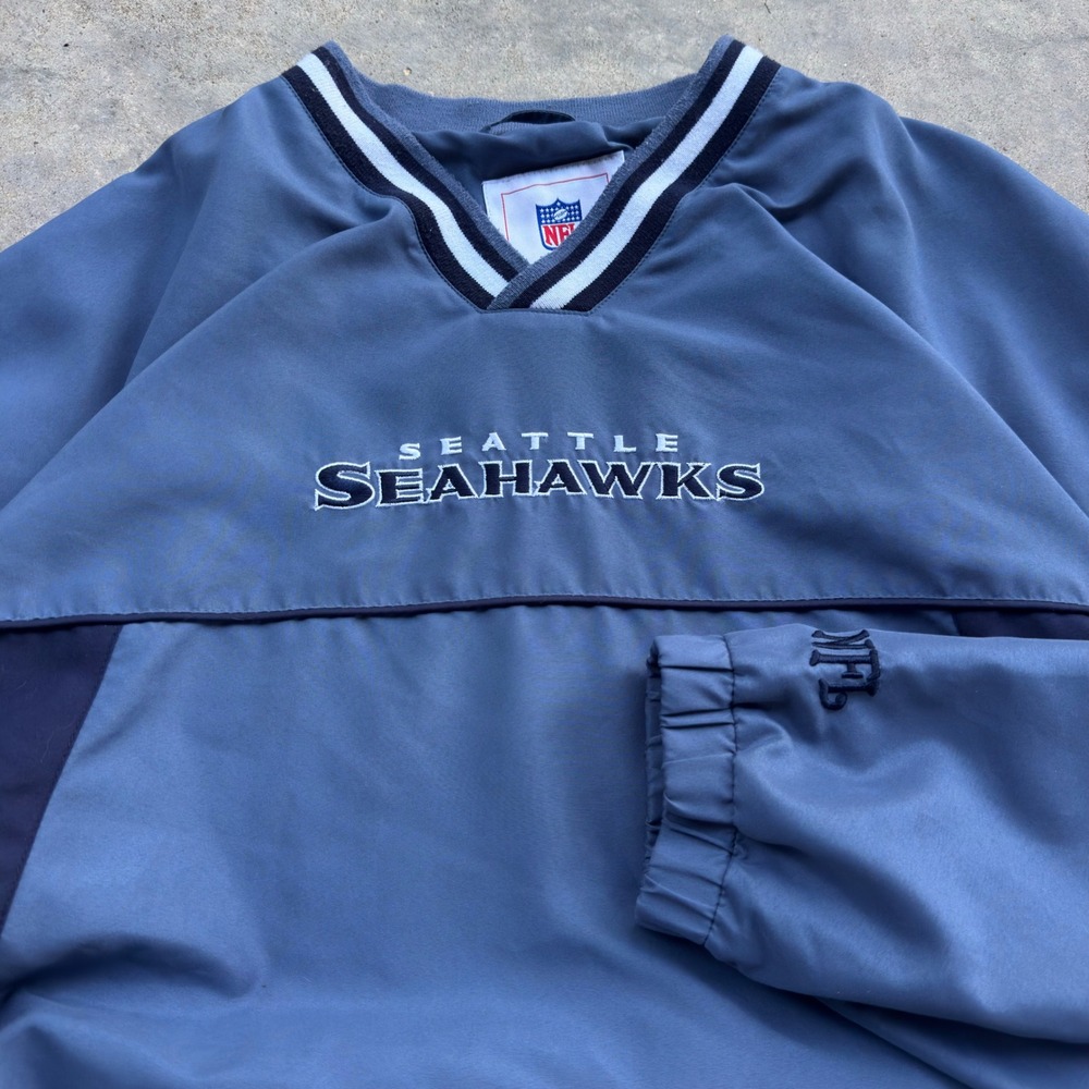 Vintage 90s NFL Seattle Seahawks Windbreaker Pullover Gorpcore Blue 2XL (k1)